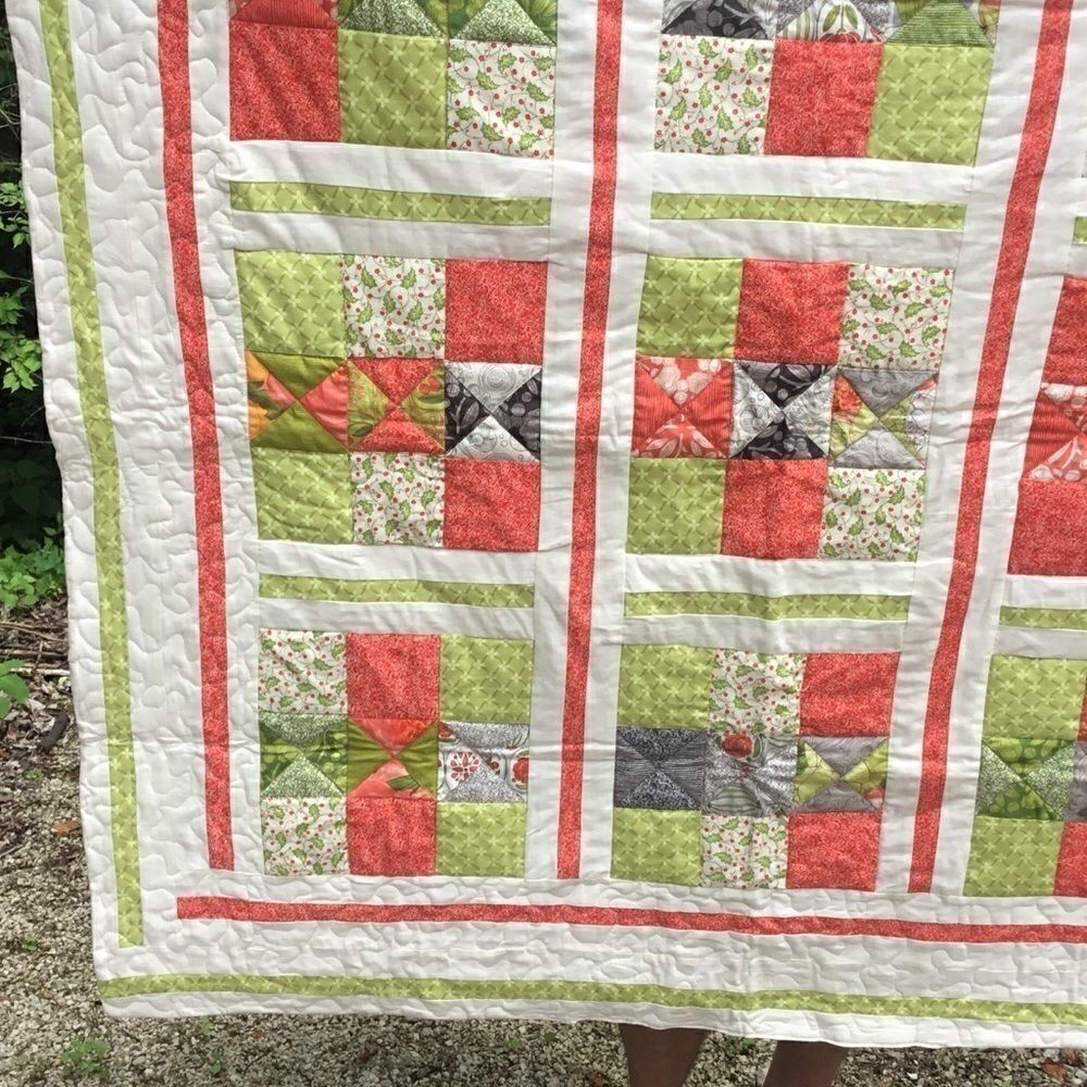 NWT. Hand Crafted Green/Orange/Cream Quilt - Picture 7 of 16